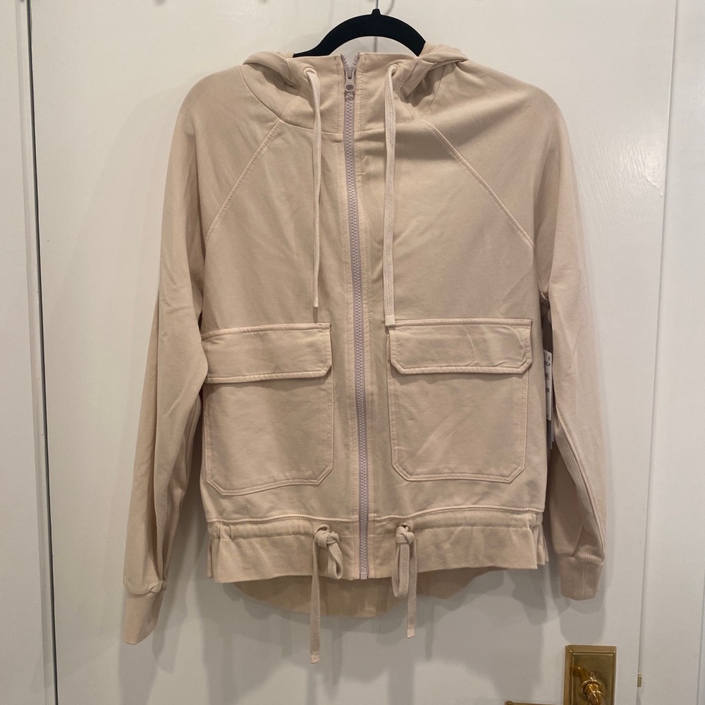 Zella Beige Cotton Athletic Bomber Jacket